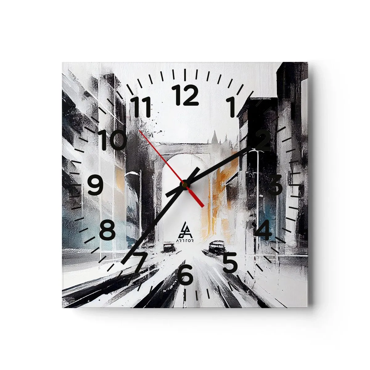 Reloj de pared - Reloj de vidrio - Estudio de la ciudad: arquitectura y movimiento - 30x30 cm