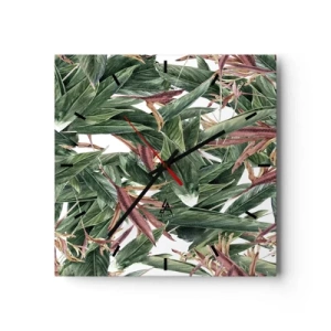 Reloj de pared - Reloj de vidrio - Naturaleza esmeralda y lila - 40x40 cm