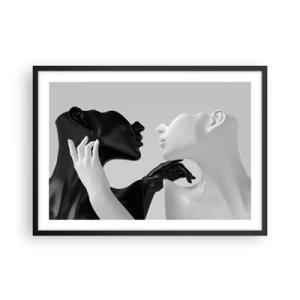 Póster en marco negro - Siluetas en blanco y negro en primer plano dinámico - 70x50cm - Atracción - deseo - Decoración de pared moderna para salón y dormitorio ARTTOR