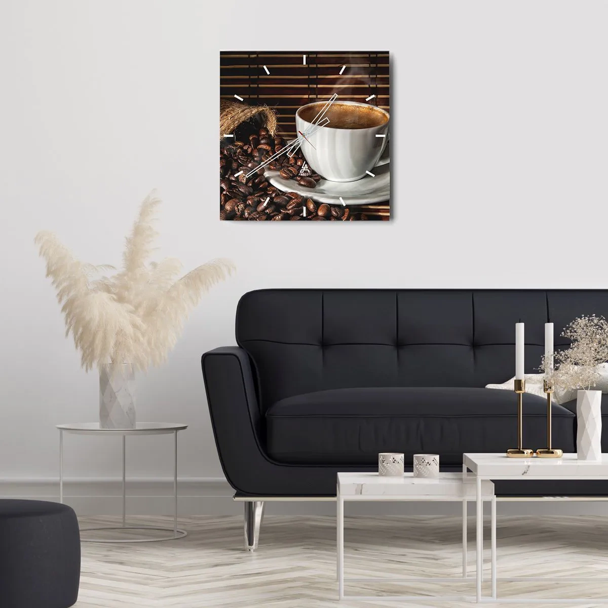 Reloj de pared - Reloj de vidrio - La negrura del carbón, la transparencia del ámbar - 40x40 cm