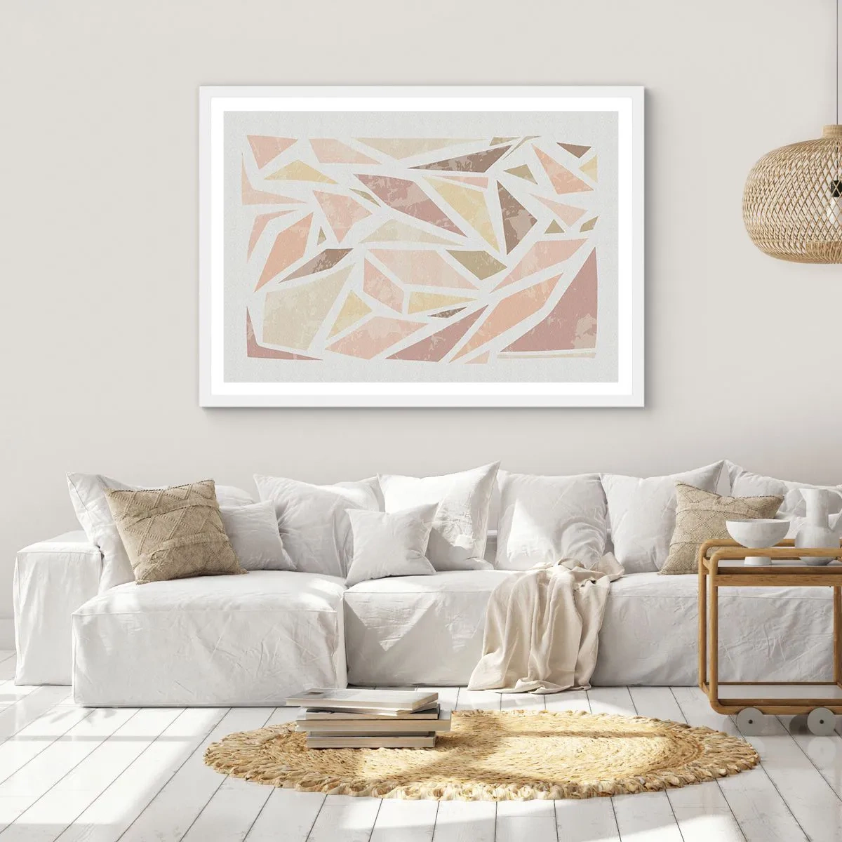 Póster en marco blanco - Composición de vidrieras - 91x61 cm