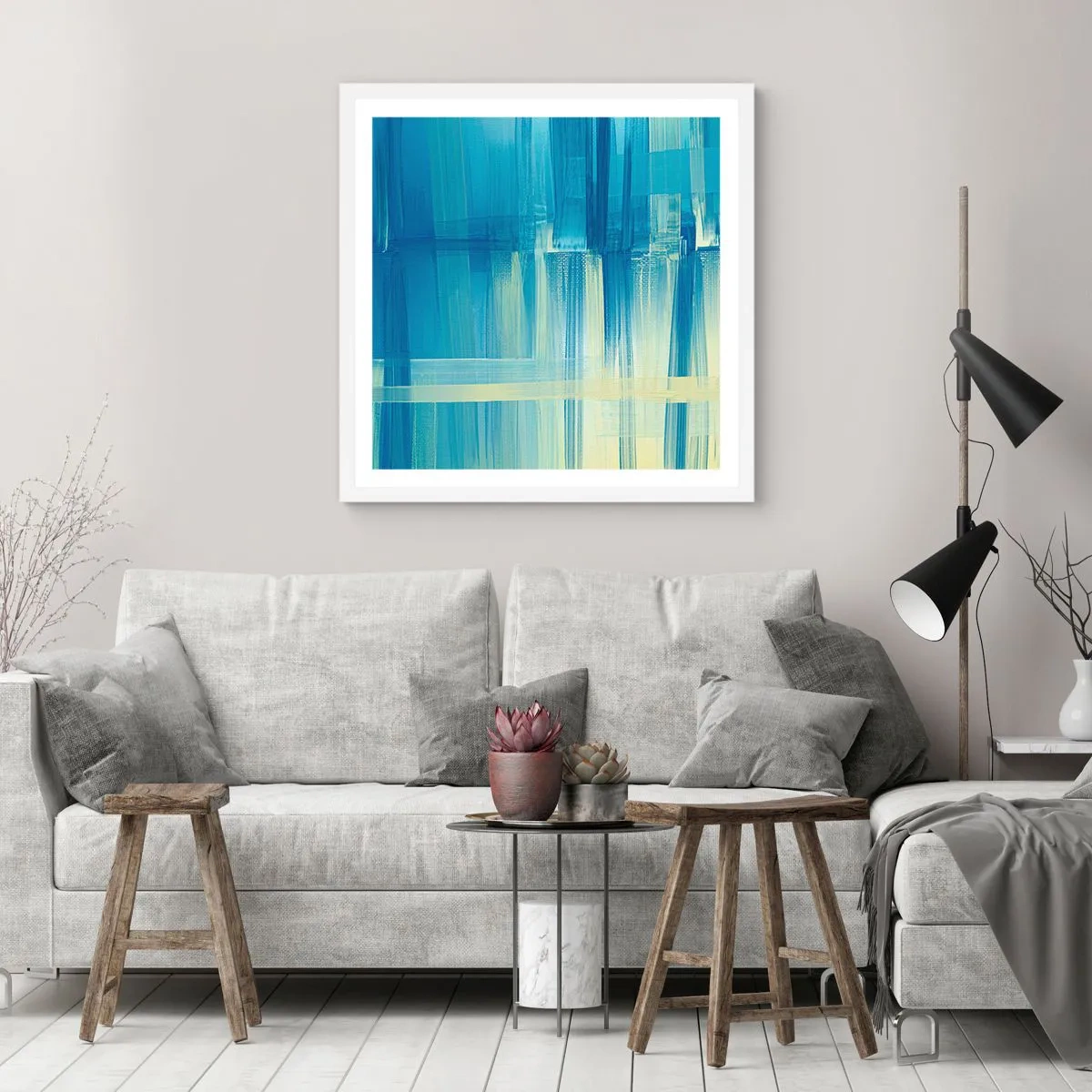 Póster en marco blanco - Composición en turquesa - 60x60 cm