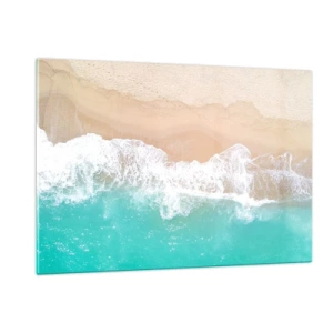 Cuadro sobre vidrio - Impresiones sobre Vidrio - Vista aérea de la playa con agua turquesa y olas blancas. - 120x80cm - Un toque acariciador - Decoración de pared moderna para salón y dormitorio ARTTOR