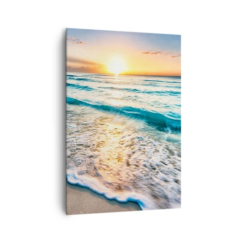 Cuadro sobre lienzo - Impresión de Imagen - Amanecer sobre una playa tranquila con olas. - 70x100cm - Un espectáculo digno de ver - Decoración de pared moderna para salón y dormitorio ARTTOR