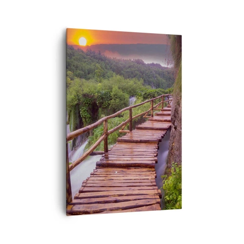 Cuadro sobre lienzo - Impresión de Imagen - Un puente con vistas a las cataratas al atardecer. - 70x100cm - Una belleza inimaginable - Decoración de pared moderna para salón y dormitorio ARTTOR