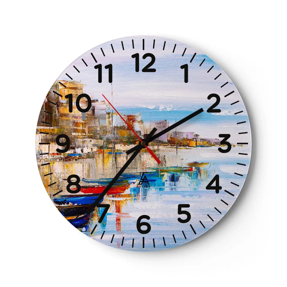 Reloj de pared - Reloj de vidrio - Puerto urbano multicolor - 30x30 cm