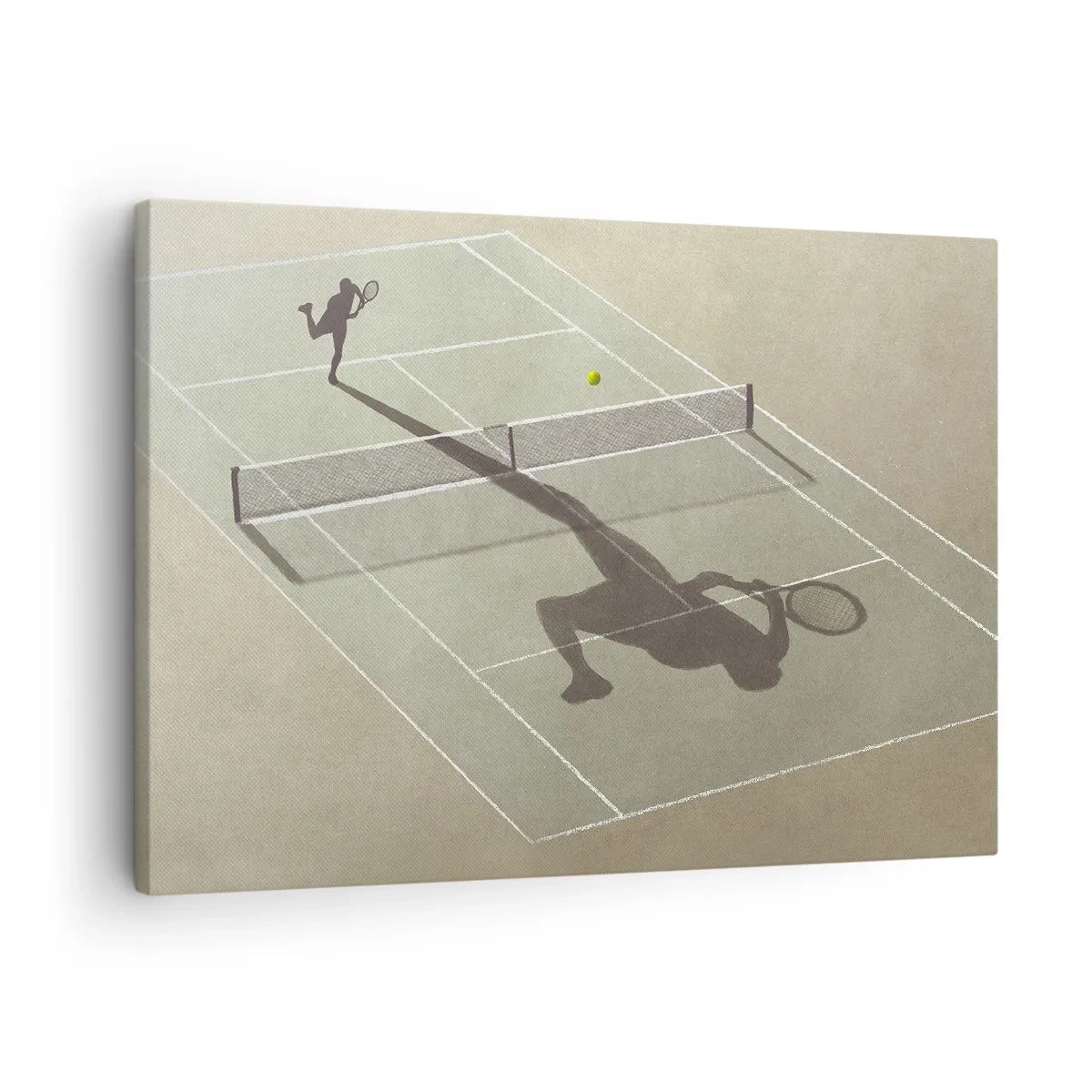 Cuadro sobre lienzo - Impresión de Imagen - La sombra de un tenista en la cancha durante un partido de tenis. - 70x50cm - Véncete a ti mismo - Decoración de pared moderna para salón y dormitorio ARTTOR