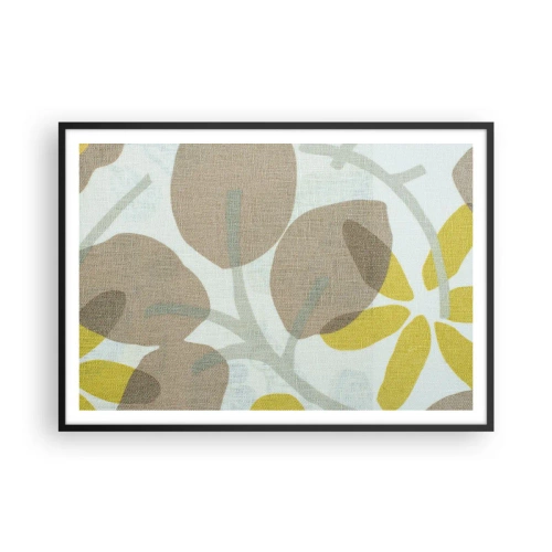 Póster en marco negro - Hojas abstractas en tonos beige y amarillo. - 100x70cm - Composición a pleno sol - Decoración de pared moderna para salón y dormitorio ARTTOR