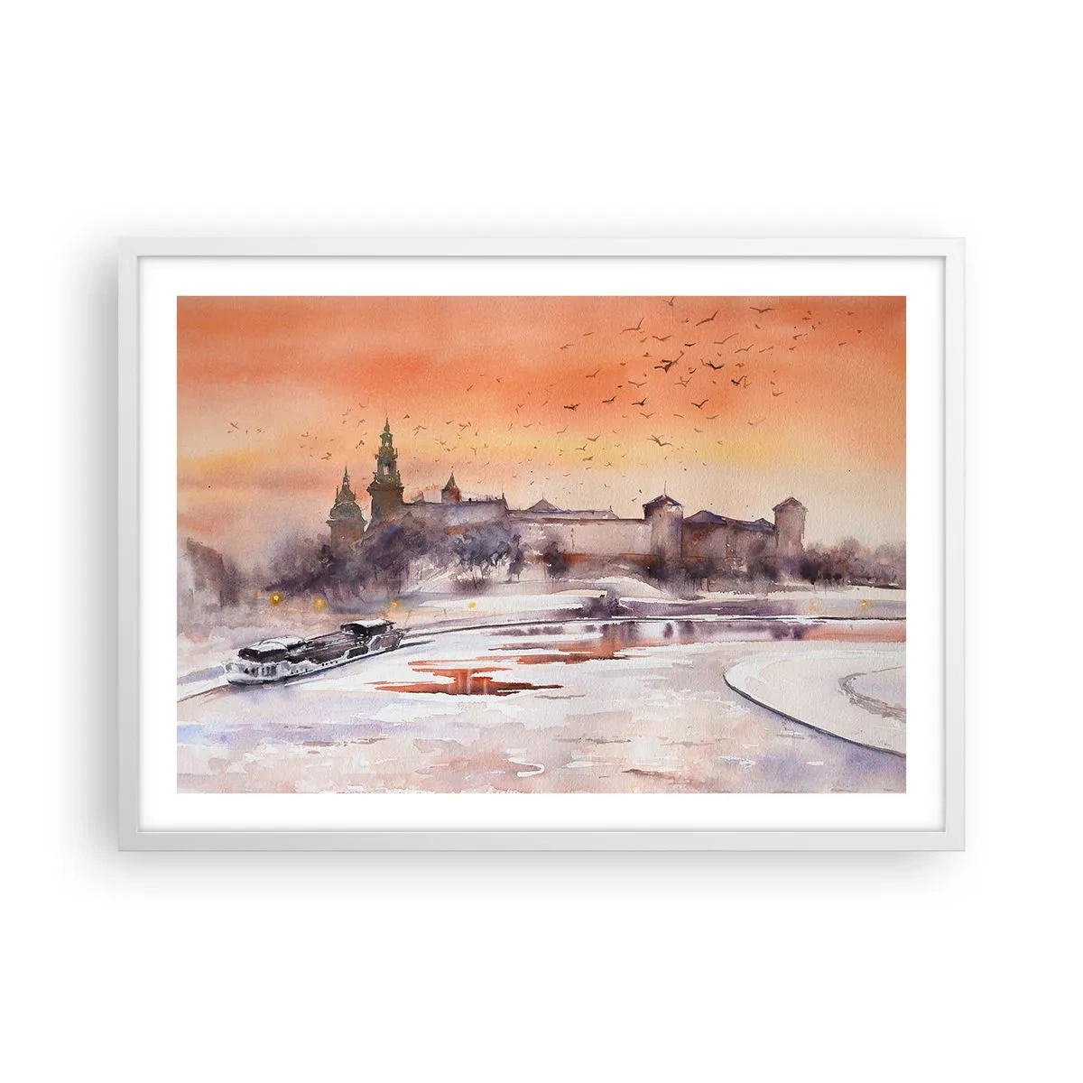 Póster en marco blanco - Atardecer real - 70x50 cm