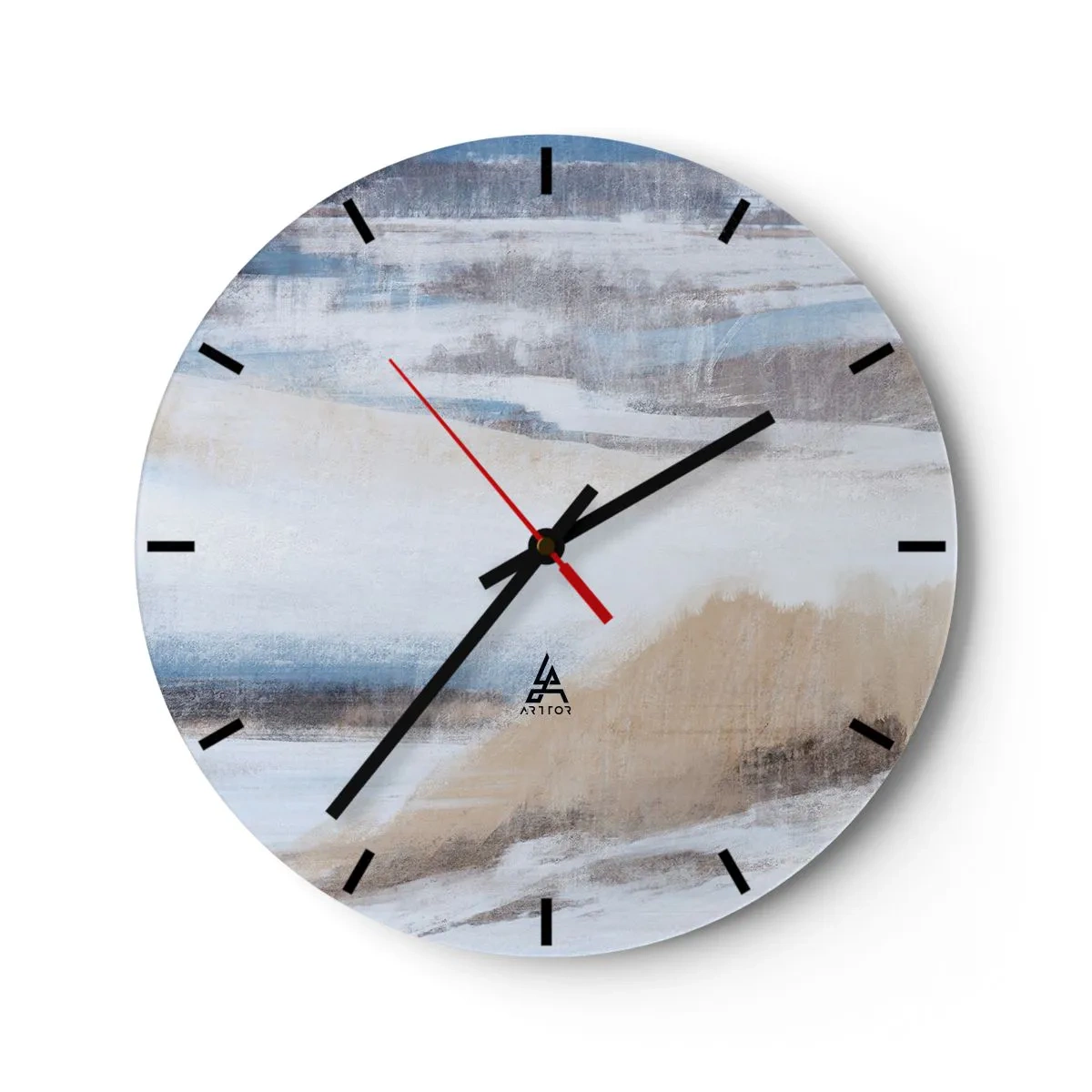Reloj de pared - Reloj de vidrio - Paisaje invernal en tonos azules, beige y blancos. - 30x30cm - Composición invernal - Decoración de pared moderna para salón, cocina y dormitorio ARTTOR