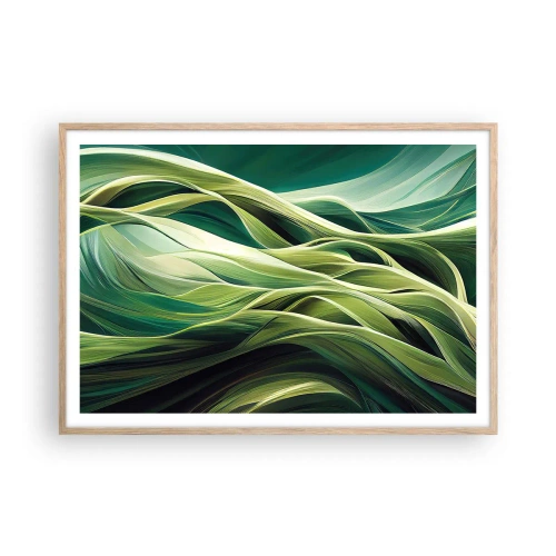 Póster en marco roble claro - Un juego abstracto de color verde - 100x70 cm