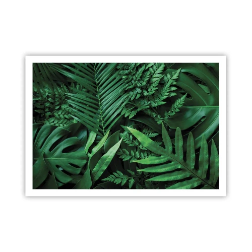 Póster - Hojas tropicales verdes en una composición densa y natural. - 100x70cm - Abrazo verde - Decoración de pared moderna para salón y dormitorio ARTTOR