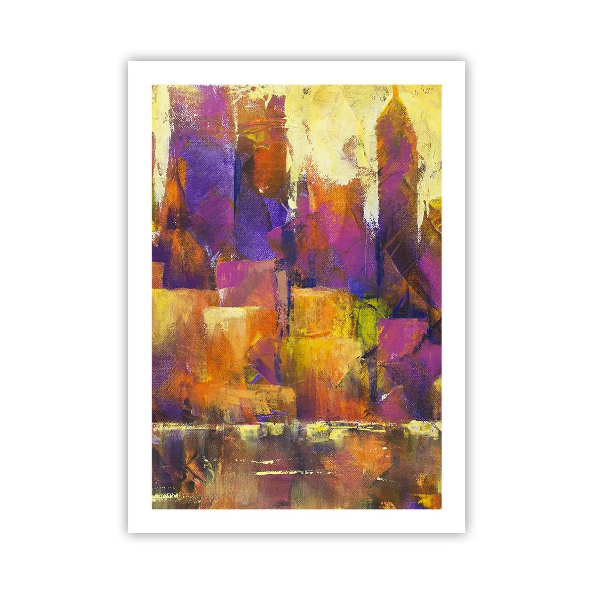 Póster - Una composición abstracta en tonos cálidos de naranja y morado. - 50x70cm - Composición metropolitana - Decoración de pared moderna para salón y dormitorio ARTTOR
