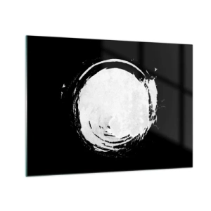 Cuadro sobre vidrio - Impresiones sobre Vidrio - Círculo abstracto blanco sobre fondo negro - 70x50cm - La buena salida - Decoración de pared moderna para salón y dormitorio ARTTOR