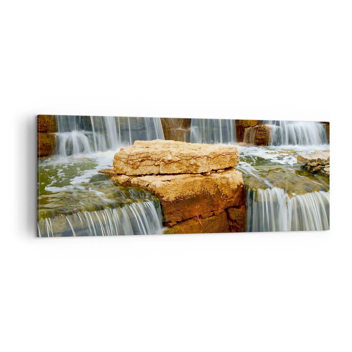 Cuadro sobre lienzo - Impresión de Imagen - Una cascada que fluye por escalones de piedra. - 140x50cm - Escalera al cielo - Decoración de pared moderna para salón y dormitorio ARTTOR