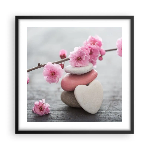 Póster en marco negro - Felicidad con la flor del cerezo - 50x50 cm