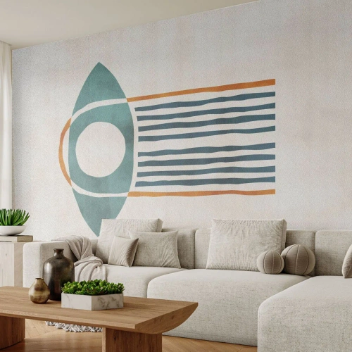 Fotomural Premium Sand - Símbolo geométrico en tonos turquesa y ocre. - 100x70cm - Signos y rituales - Decoración de pared moderna para salón y dormitorio ARTTOR