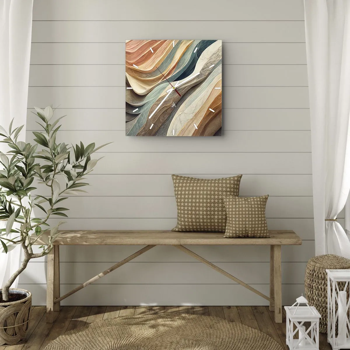Reloj de pared - Reloj de vidrio - Ondas abstractas en tonos pastel - 30x30cm - Momentos previos al cambio - Decoración de pared moderna para salón y dormitorio ARTTOR