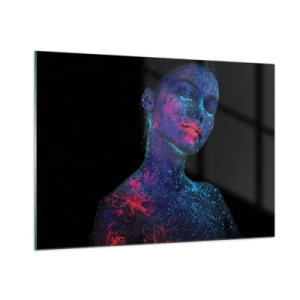 Cuadro sobre vidrio - Impresiones sobre Vidrio - Retrato de una mujer con pintura corporal fluorescente - 100x70cm - En polvo de estrellas - Decoración de pared moderna para salón y dormitorio ARTTOR