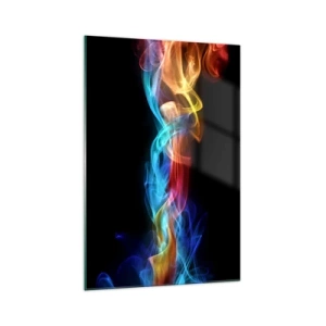 Cuadro sobre vidrio - Impresiones sobre Vidrio - Humo colorido sobre un fondo negro - 70x100cm - Una danza de nieblas de arco iris - Decoración de pared moderna para salón y dormitorio ARTTOR