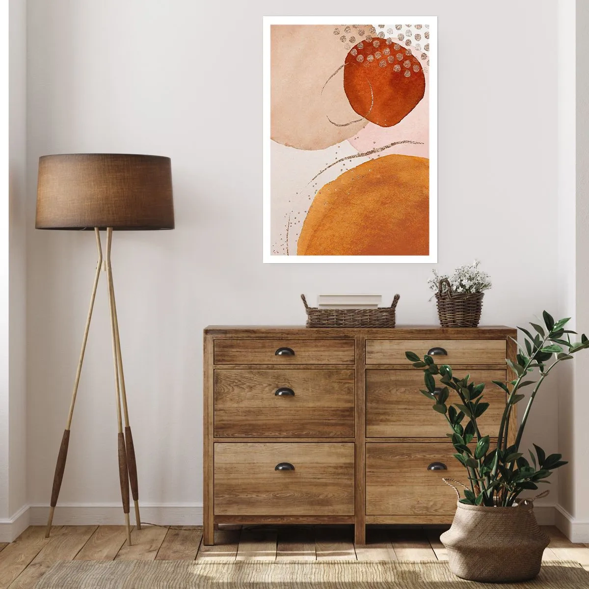 Póster - Formas abstractas en tonos beige, marrón y dorado. - 50x70cm - Movimiento abstracto - Decoración de pared moderna para salón y dormitorio ARTTOR