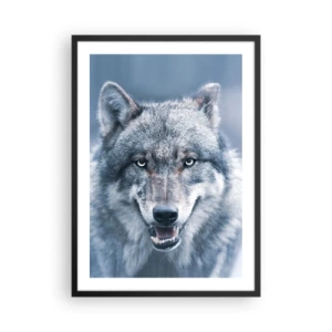 Póster en marco negro - Retrato de un lobo frente a un paisaje invernal - 50x70cm - ¿Aceptarás el reto? - Decoración de pared moderna para salón y dormitorio ARTTOR