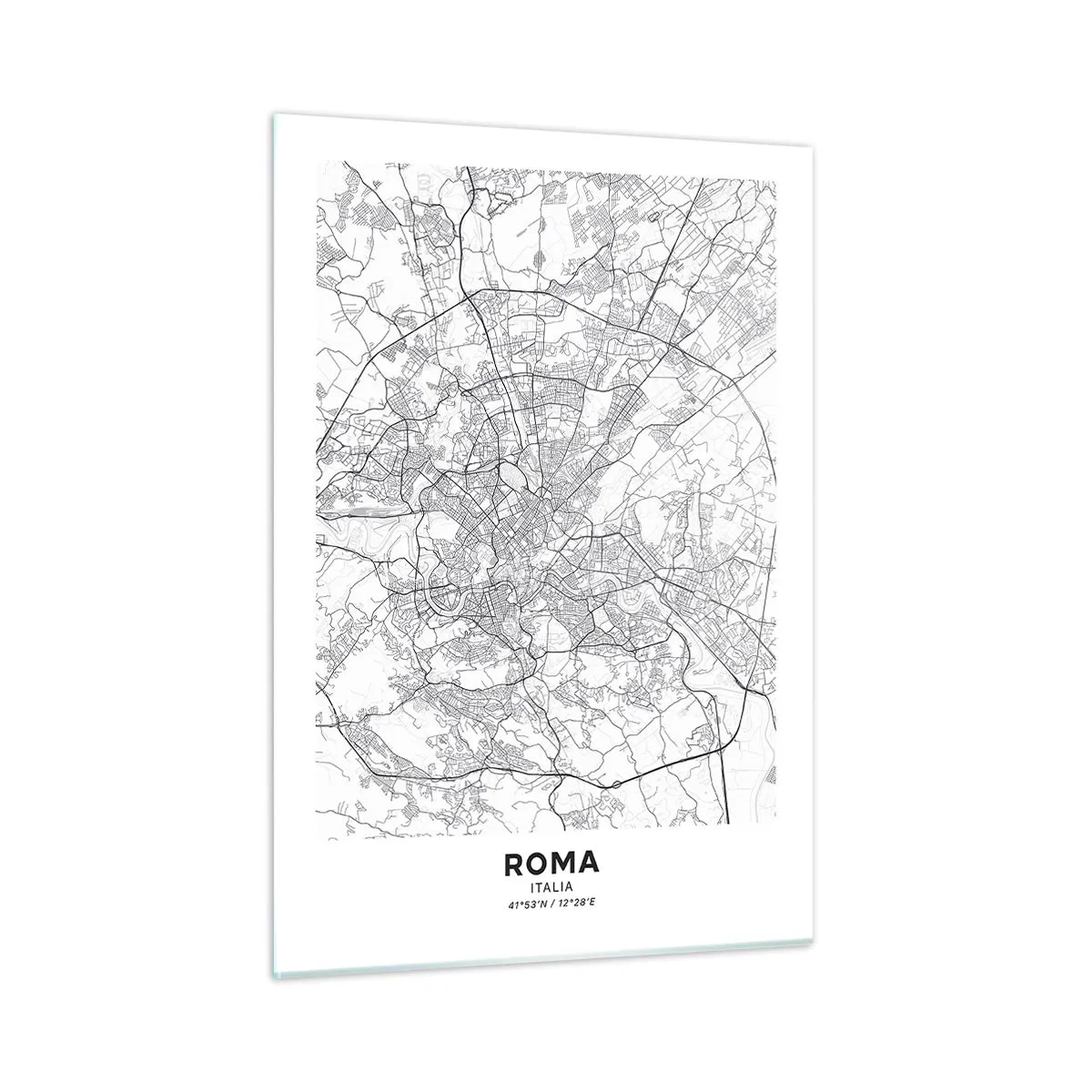 Cuadro sobre vidrio - Impresiones sobre Vidrio - Mapa de Roma con un claro trazado circular de carreteras - 50x70cm - El círculo romano - Decoración de pared moderna para salón y dormitorio ARTTOR