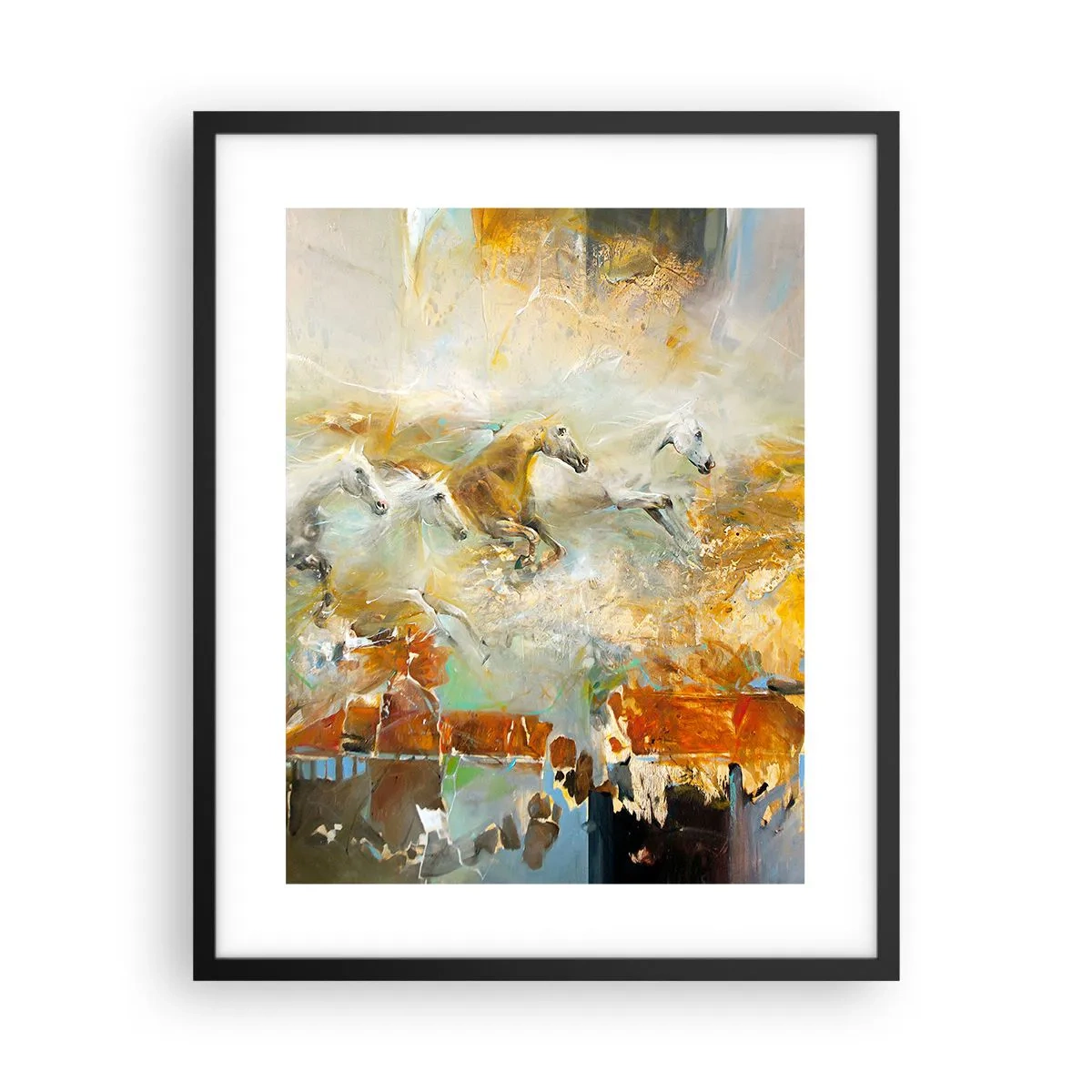 Póster en marco negro - Galopando a través de la luz - 40x50 cm