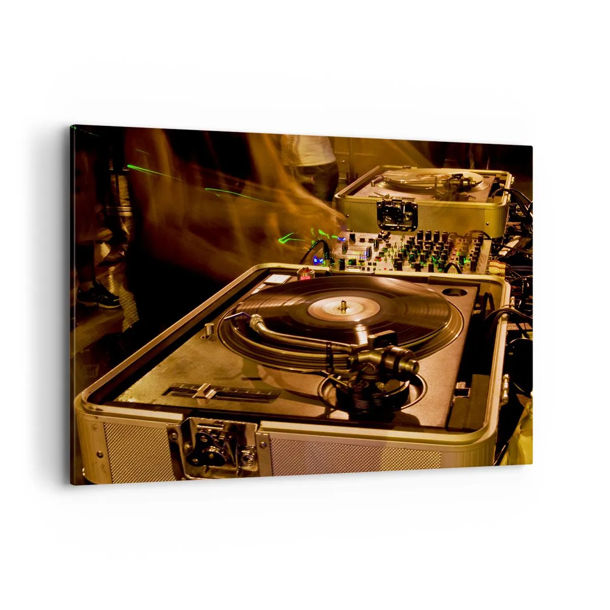 Cuadro sobre lienzo - Impresión de Imagen - Equipo de DJ con plato giratorio y mezclador durante una fiesta - 120x80cm - ¿Puedes sentir el poder? - Decoración de pared moderna para salón y dormitorio ARTTOR