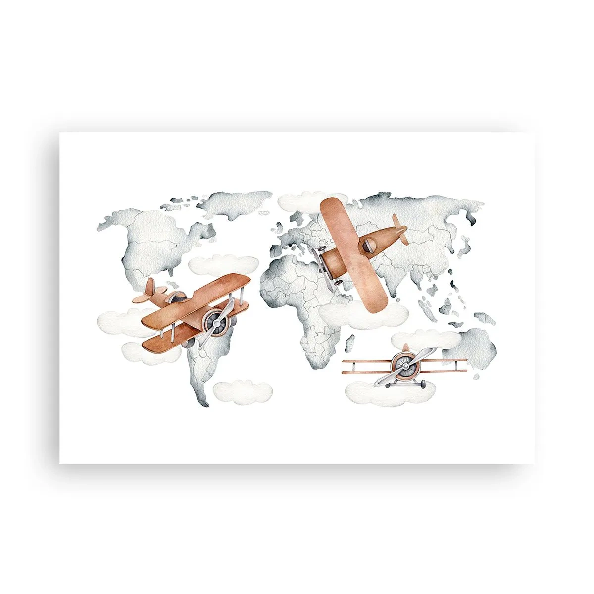 Póster - Ilustración de un mapa del mundo con aviones - 100x70cm - Con espíritu pionero - Decoración de pared moderna para salón y dormitorio ARTTOR