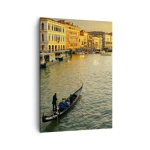 Cuadro sobre lienzo - Impresión de Imagen - Góndola en un canal de Venecia al atardecer - 50x70cm - En el lado soleado de la calle - Decoración de pared moderna para salón y dormitorio ARTTOR