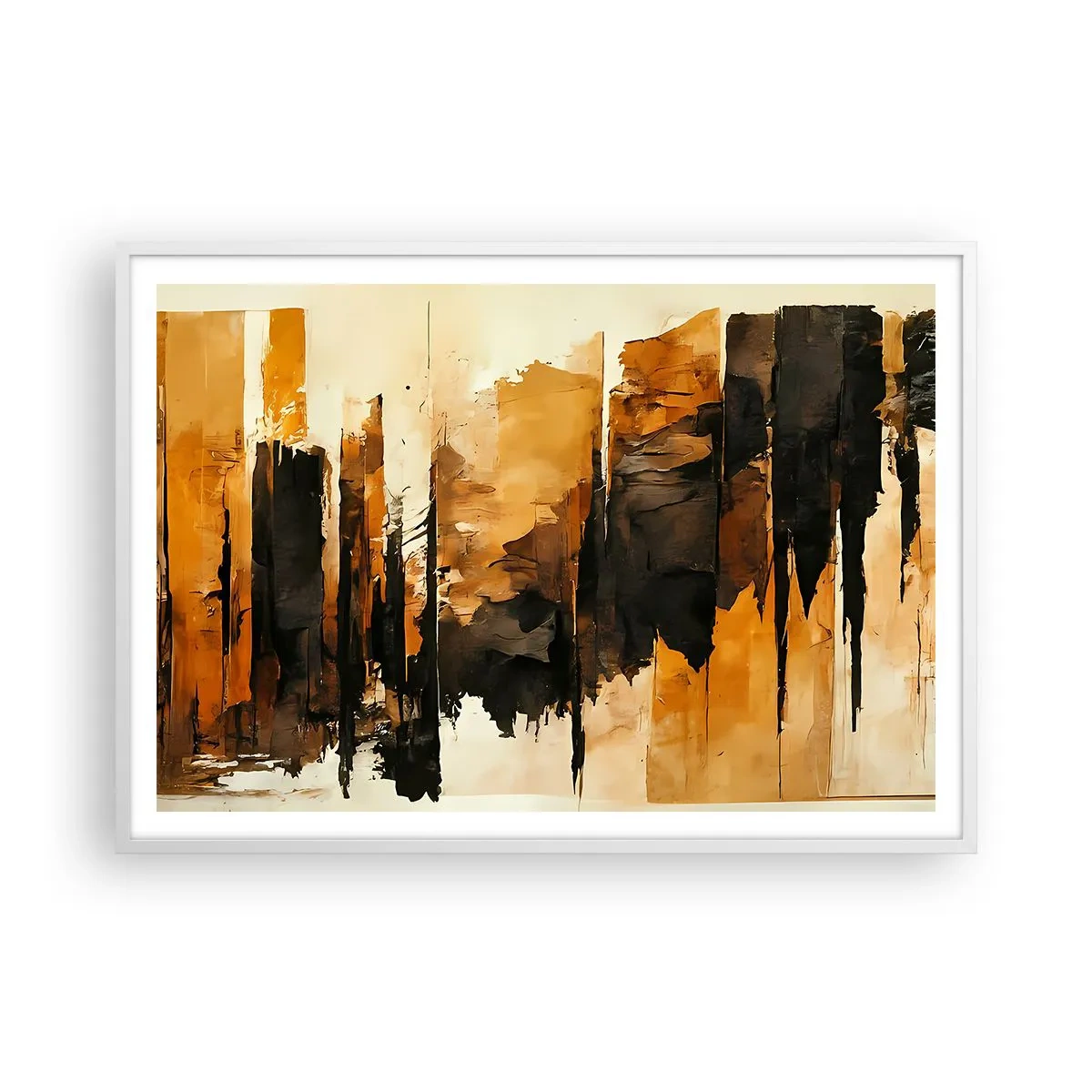 Póster en marco blanco - Armonía de negro y oro - 100x70 cm