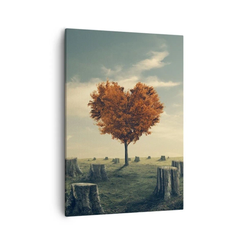 Cuadro sobre lienzo - Impresión de Imagen - Un árbol en forma de corazón en un campo de tocones, símbolo de esperanza. - 50x70cm - Todavía hay esperanza - Decoración de pared moderna para salón y dormitorio ARTTOR