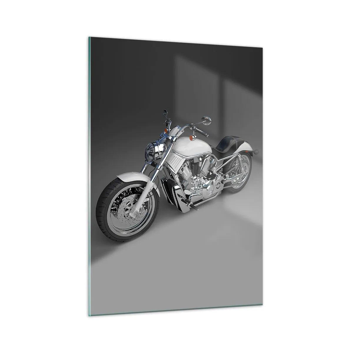 Cuadro sobre vidrio - Impresiones sobre Vidrio - Una motocicleta elegante sobre un fondo gris con un toque moderno. - 50x70cm - Solo puedes arrodillarte - Decoración de pared moderna para salón y dormitorio ARTTOR