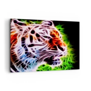 Cuadro sobre lienzo - Impresión de Imagen - Retrato artístico colorido de un tigre en estilo neón sobre fondo negro. - 100x70cm - Un aura amenazante - Decoración de pared moderna para salón y dormitorio ARTTOR