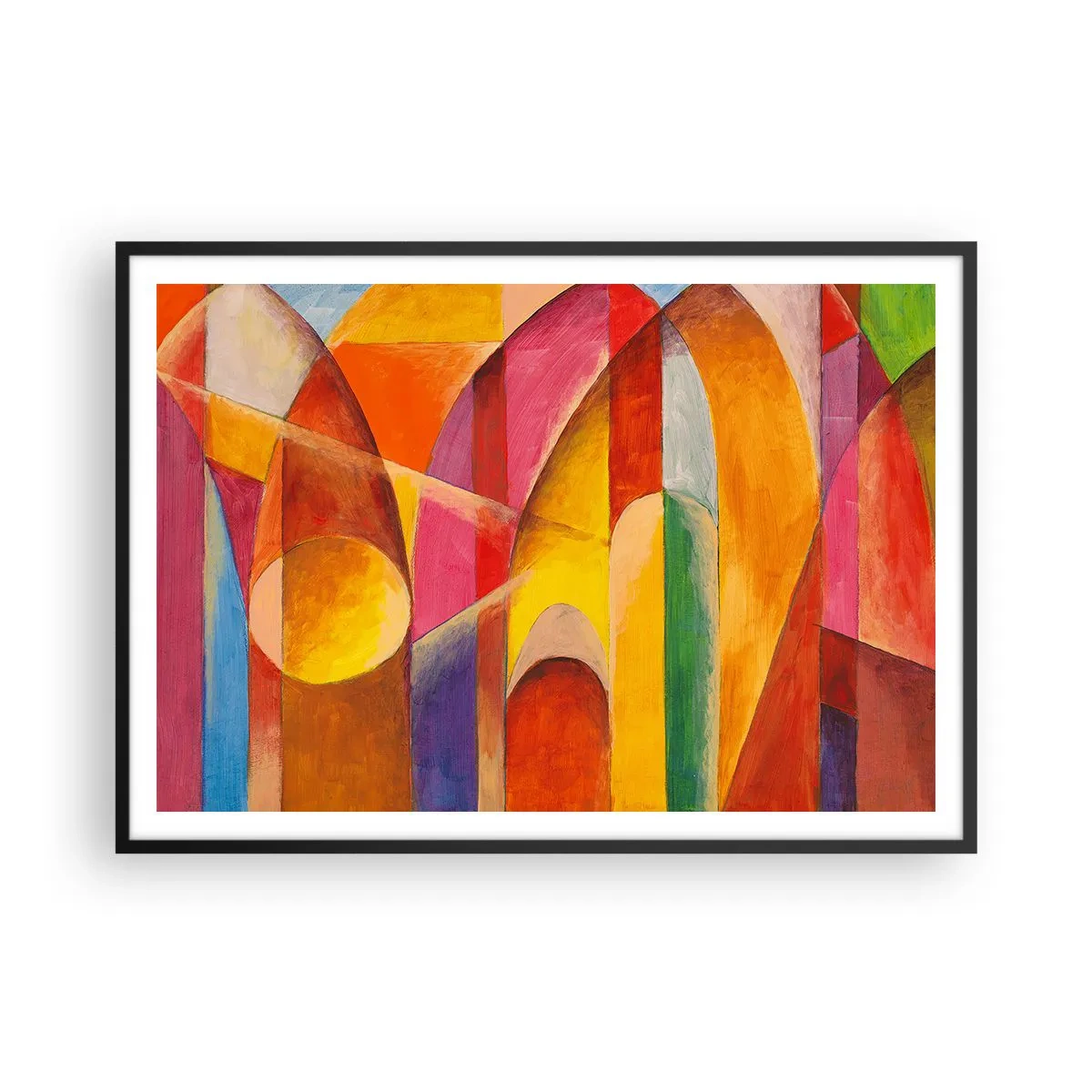 Póster en marco negro - Una composición abstracta llena de formas geométricas coloridas. - 100x70cm - Catedral del sol - Decoración de pared moderna para salón y dormitorio ARTTOR