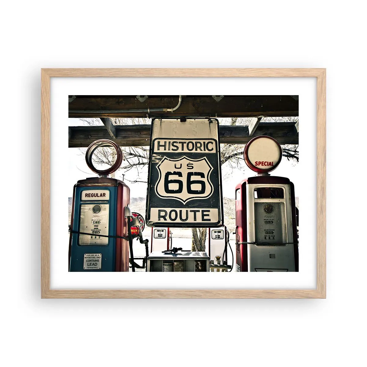 Póster en marco roble claro - Un viaje retro americano - 50x40 cm