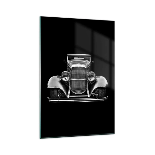 Cuadro sobre vidrio - Impresiones sobre Vidrio - Un coche clásico en blanco y negro. - 80x120cm - Un verdadero caballero - Decoración de pared moderna para salón y dormitorio ARTTOR