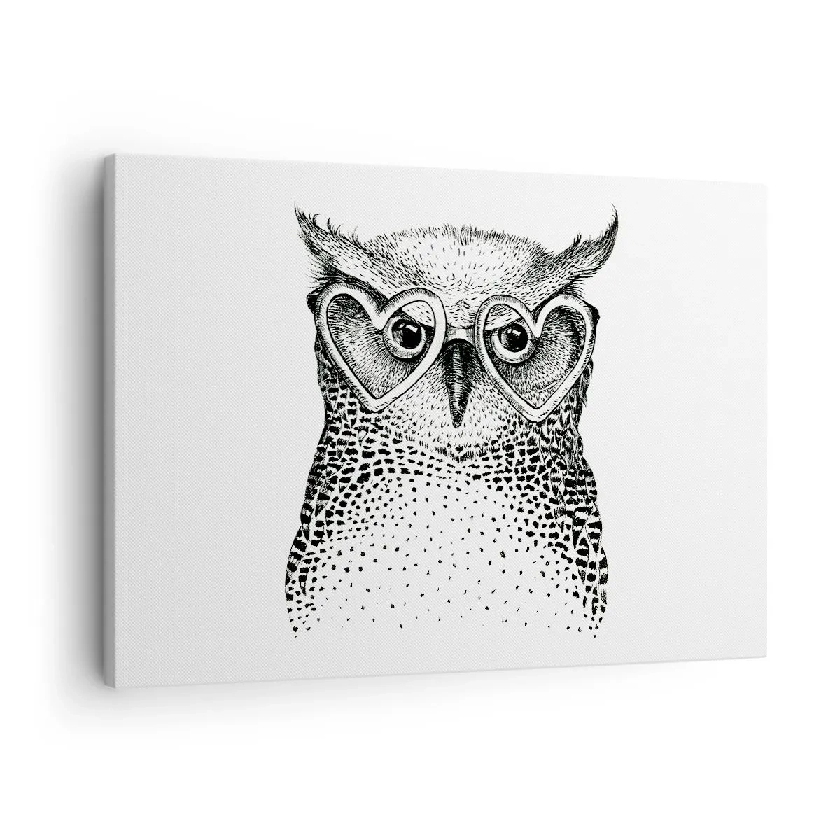 Cuadro sobre lienzo - Impresión de Imagen - Gráfico elegante de un búho con gafas en forma de corazón. - 70x50cm - Con sabiduría y amor - Decoración de pared moderna para salón y dormitorio ARTTOR