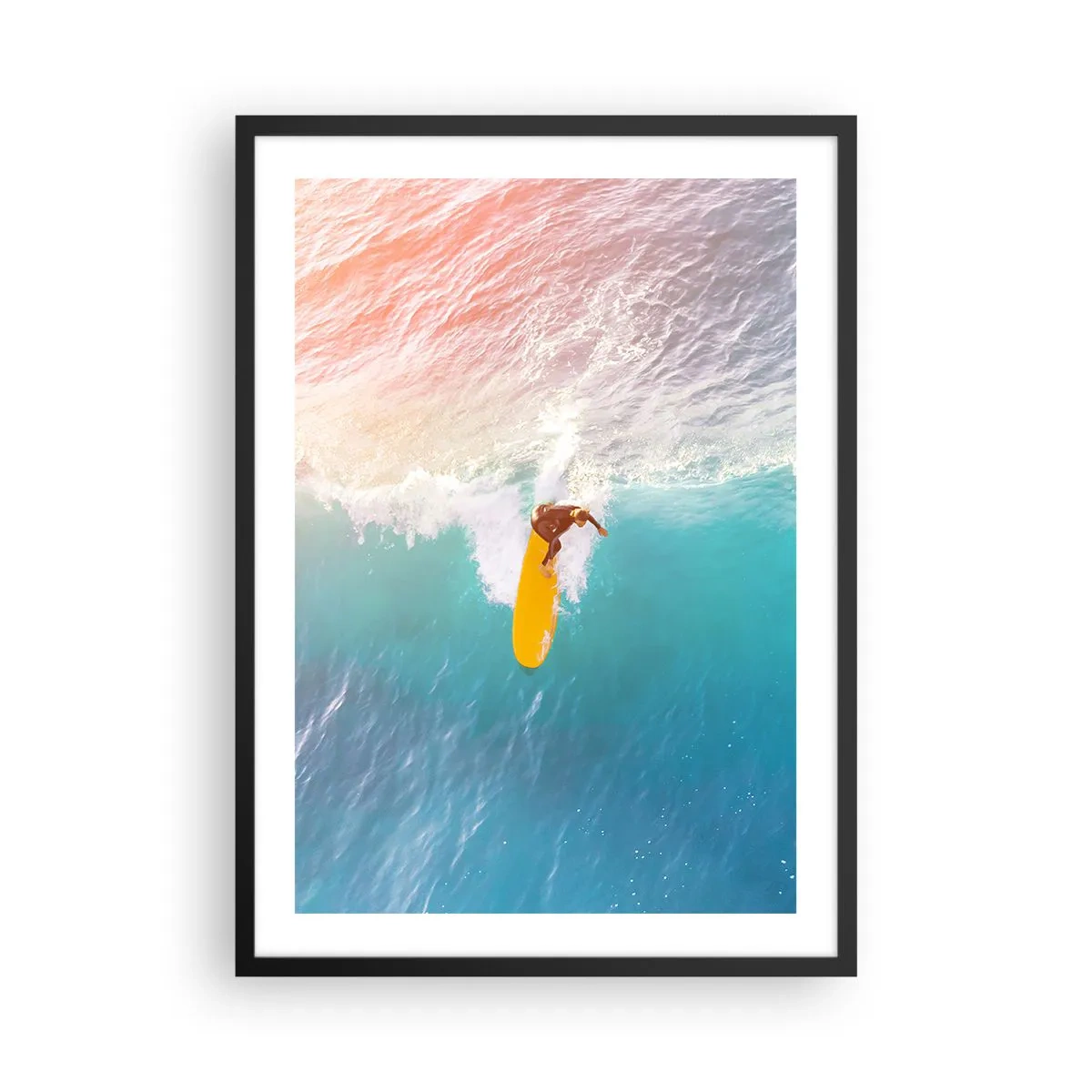 Póster en marco negro - Un surfista montando una ola bajo los rayos del sol poniente. - 50x70cm - Jinete del océano - Decoración de pared moderna para salón y dormitorio ARTTOR