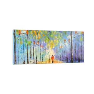 Cuadro sobre vidrio - Impresiones sobre Vidrio - Un pintoresco paseo entre los faroles en una noche lluviosa. - 120x50cm - La canción nocturna de la lluvia - Decoración de pared moderna para salón y dormitorio ARTTOR
