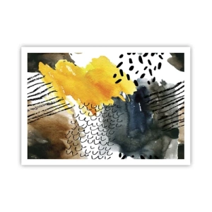 Póster - Una composición abstracta con acentos amarillos y patrones gráficos. - 100x70cm - Reunión de los elementos - Decoración de pared moderna para salón y dormitorio ARTTOR