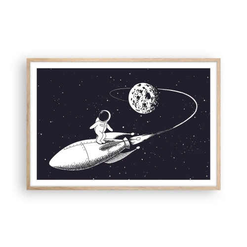 Póster en marco roble claro - Surfista espacial - 91x61 cm
