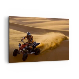 Cuadro sobre lienzo - Impresión de Imagen - Un motociclista en un quad acelerando por las dunas de arena del desierto. - 100x70cm - Sobre las olas de la arena - Decoración de pared moderna para salón y dormitorio ARTTOR