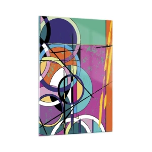 Cuadro sobre vidrio - Impresiones sobre Vidrio - Abstracción colorida con círculos geométricos. - 80x120cm - Círculo sobre círculo - Decoración de pared moderna para salón y dormitorio ARTTOR