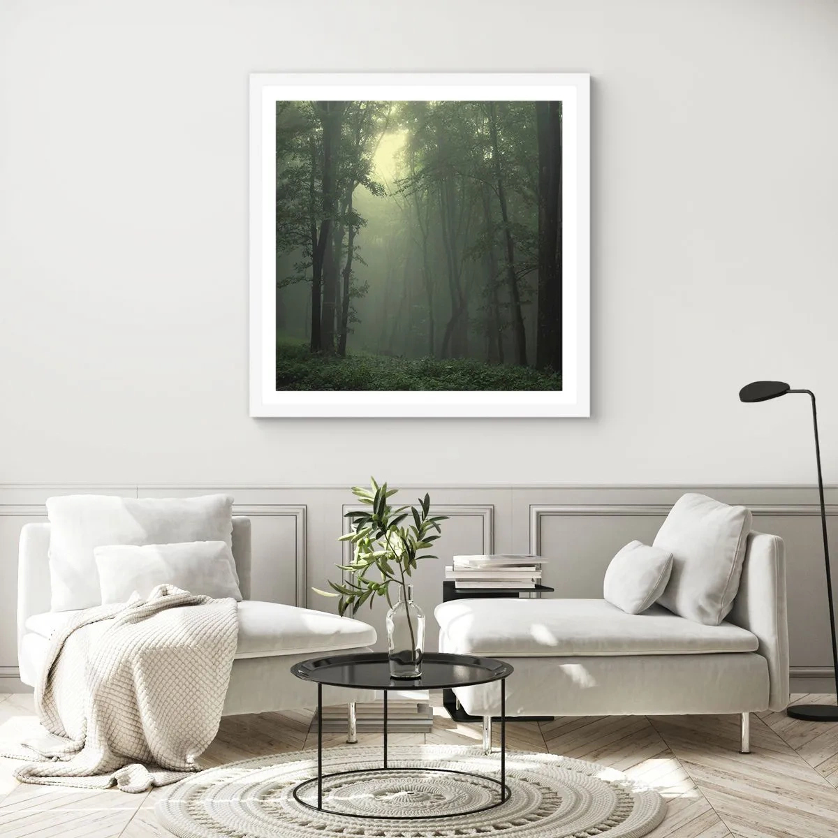 Póster en marco blanco - Antes de que se despierte el bosque - 50x50 cm