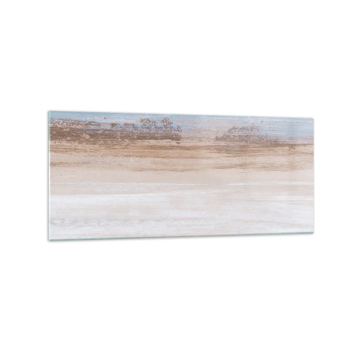 Cuadro sobre vidrio - Impresiones sobre Vidrio - Un paisaje sutil en tonos pastel de azul y beige. - 120x50cm - Paisaje ambiguo - Decoración de pared moderna para salón y dormitorio ARTTOR