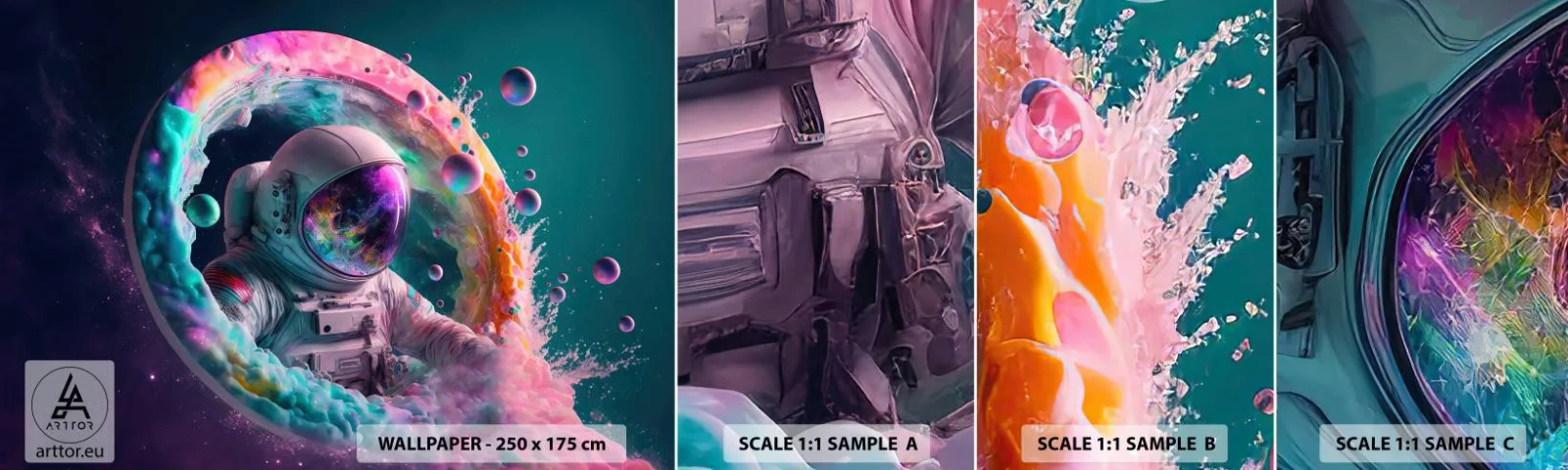 Muestra de fotomural autoadhesivo Deluxe Sticker - Puerta estelar - Astronauta, Galaxia, Futurista - 100x30 cm