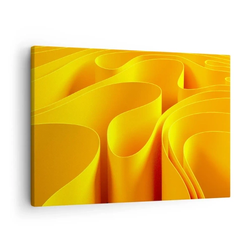 Cuadro sobre lienzo - Impresión de Imagen - Ondas abstractas amarillas que se asemejan a los rayos del sol - 70x50cm - Como las olas del sol - Decoración de pared moderna para salón y dormitorio ARTTOR