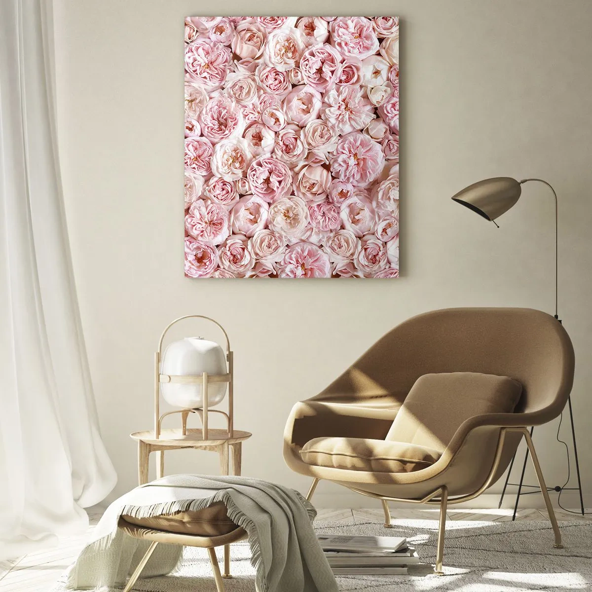 Cuadro sobre vidrio - Impresiones sobre Vidrio - Rosas pastel en un arreglo floral denso. - 50x70cm - Salpicado de rosas - Decoración de pared moderna para salón y dormitorio ARTTOR